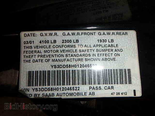 2001 SAAB 9 3 - VIN: YS3DD58H012046522 - Фото 9