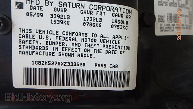 1999 SATURN SL/SL1/SL2 - VIN: 1G8ZK5270XZ333520 - Фото 9