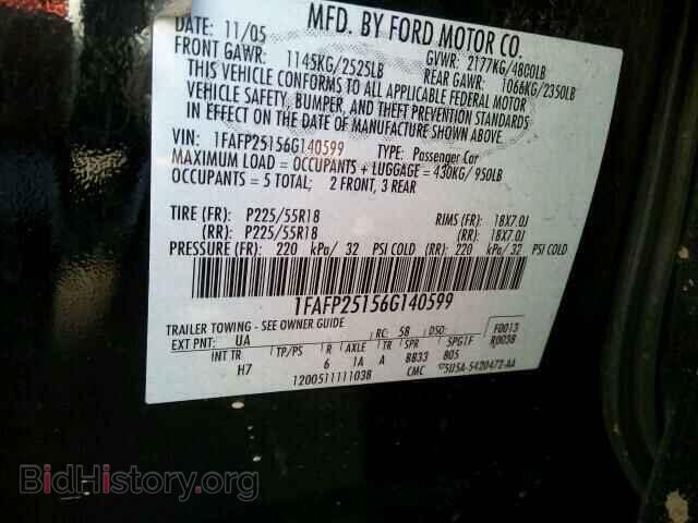 2006 FORD FIVE HUNDR - VIN: 1FAFP25156G140599 - Фото 10