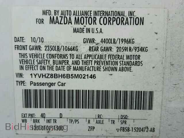 2011 MAZDA 6 - VIN: 1YVHZ8BH6B5M02146 - Фото 10