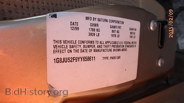 2000 SATURN LS/LS1/LS2 - VIN: 1G8JU52F9YY658611 - Фото 9