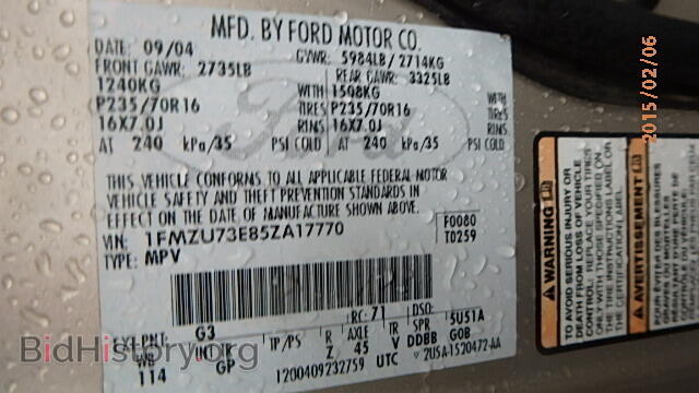 2005 FORD EXPLORER - VIN: 1FMZU73E85ZA17770 - Photo 9