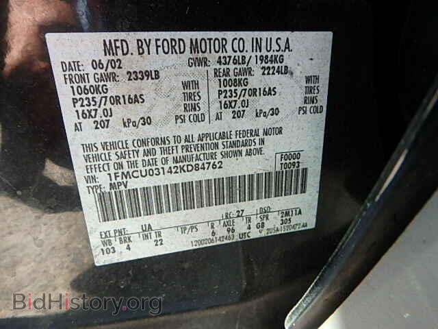 2002 FORD ESCAPE - VIN: 1FMCU03142KD84762 - Фото 9