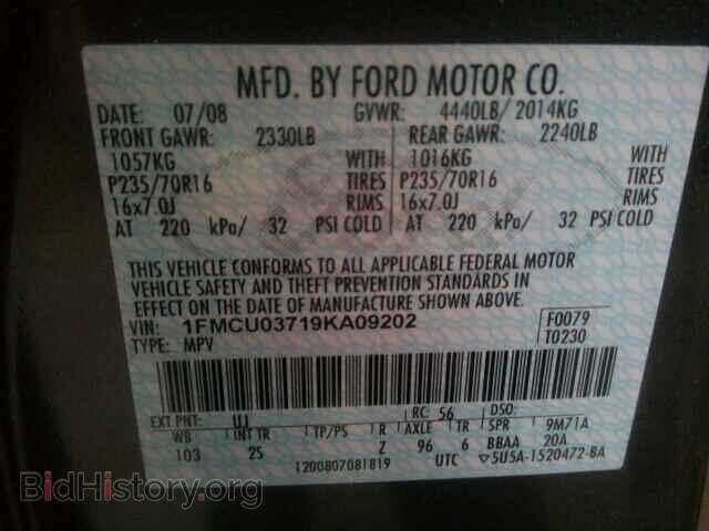2009 FORD ESCAPE - VIN: 1FMCU03719KA09202 - Фото 10