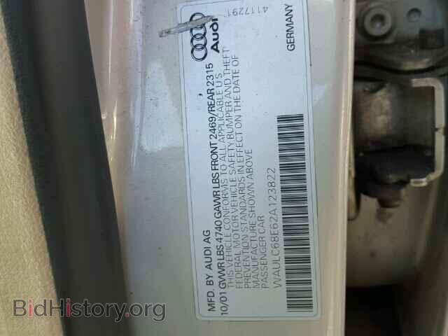 2002 AUDI A4 - VIN: WAULC68E62A123822 - Фото 10