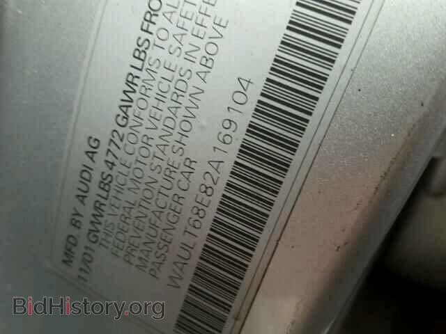 2002 AUDI A4 - VIN: WAULT68E82A169104 - Фото 10