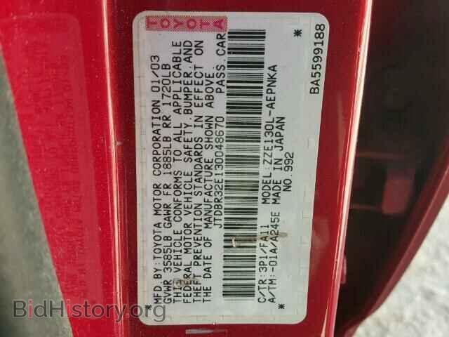 2003 TOYOTA COROLLA - VIN: JTDBR32E130048670 - Фото 10
