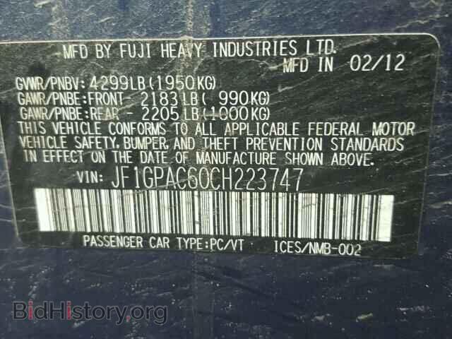 2012 SUBARU IMPREZA - VIN: JF1GPAC60CH223747 - Фото 10