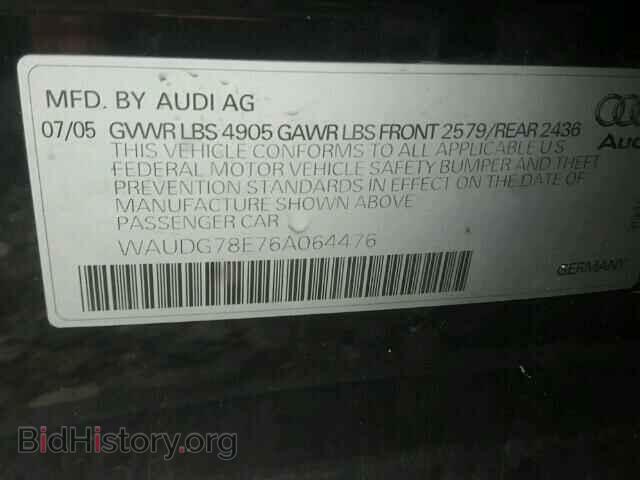 2006 AUDI A4 - VIN: WAUDG78E76A064476 - Фото 10