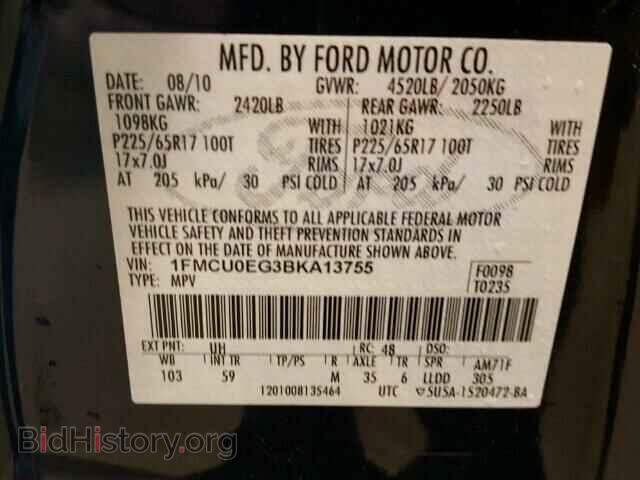 2011 FORD ESCAPE - VIN: 1FMCU0EG3BKA13755 - Фото 10
