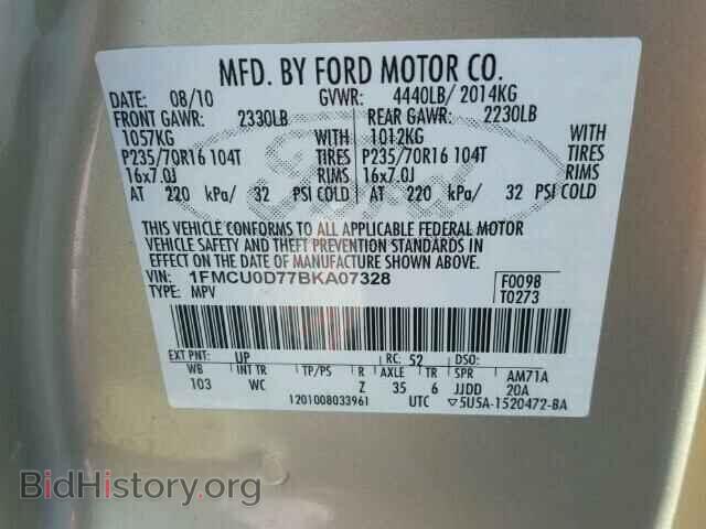 2011 FORD ESCAPE - VIN: 1FMCU0D77BKA07328 - Фото 10