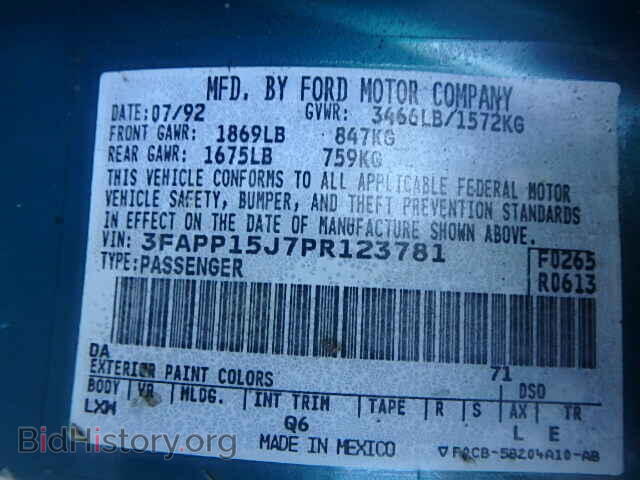 1993 FORD ESCORT - VIN: 3FAPP15J7PR123781 - Photo 9