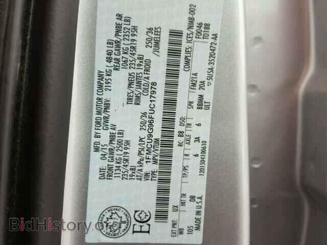 2015 FORD ESCAPE - VIN: 1FMCU9G96FUC17978 - Фото 10