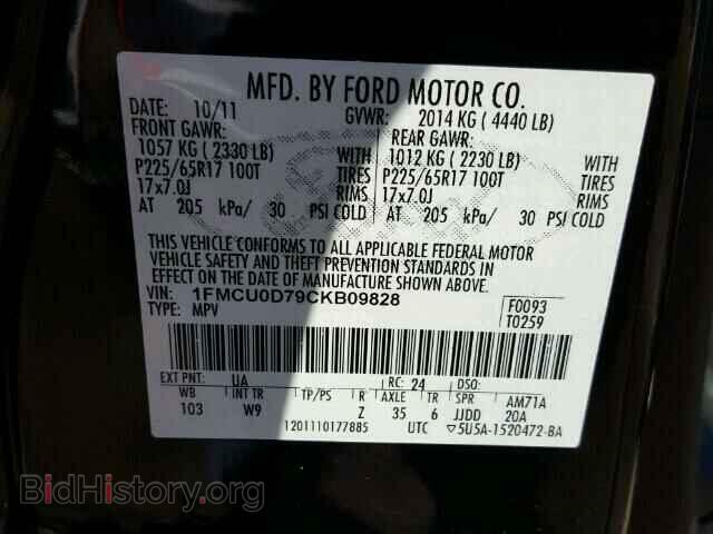 2012 FORD ESCAPE - VIN: 1FMCU0D79CKB09828 - Photo 10