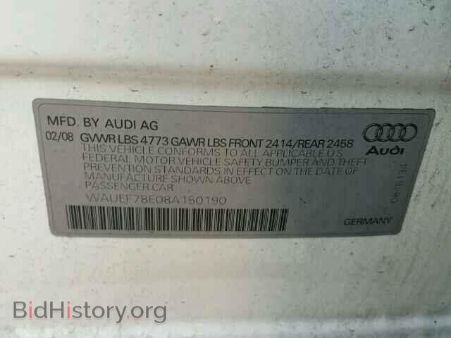 2008 AUDI A4 - VIN: WAUEF78E08A150190 - Фото 10