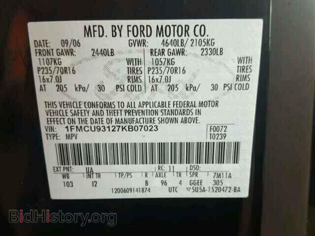 2007 FORD ESCAPE - VIN: 1FMCU93127KB07023 - Фото 10