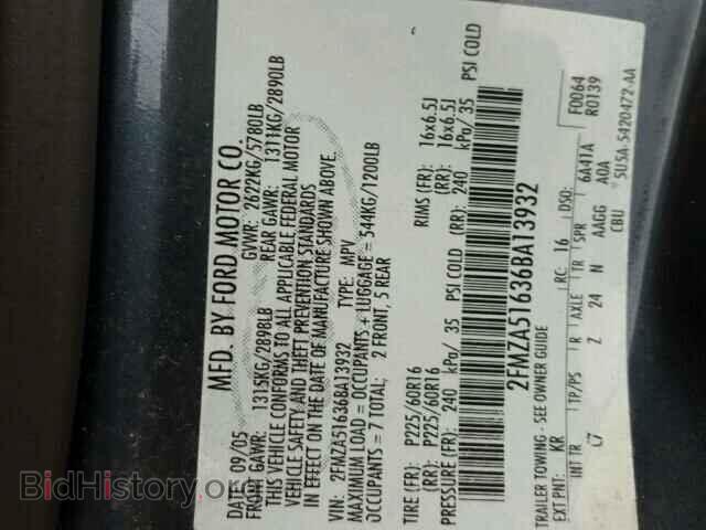 2006 FORD FREESTAR - VIN: 2FMZA51636BA13932 - Фото 10