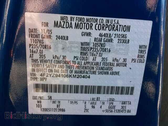 2006 MAZDA TRIBUTE - VIN: 4F2YZ94106KM20404 - Фото 10