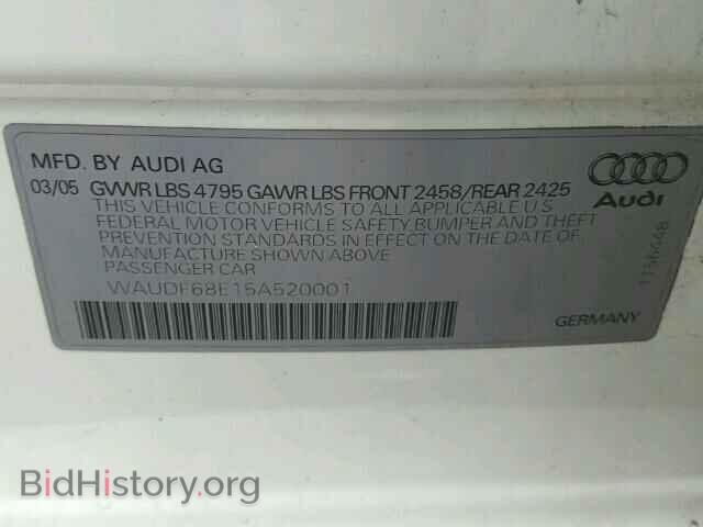 2005 AUDI A4 - VIN: WAUDF68E15A520001 - Фото 10