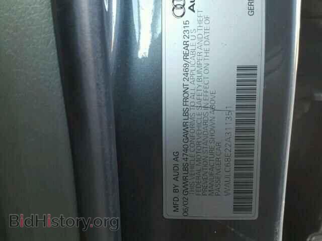 2002 AUDI A4 - VIN: WAULC68E22A311351 - Фото 10