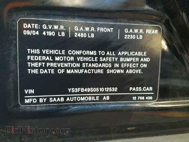 2005 SAAB 9 3 - VIN: YS3FB49S051012532 - Фото 10