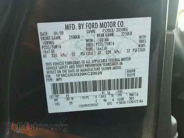 2009 FORD ESCAPE - VIN: 1FMCU03G39KC20028 - Фото 10