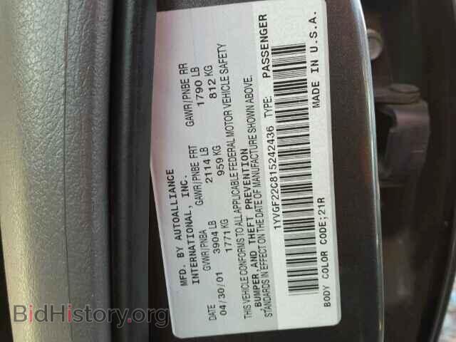 2001 MAZDA 626 - VIN: 1YVGF22C815242436 - Фото 10