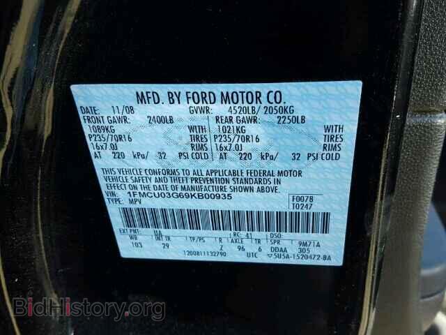2009 FORD ESCAPE - VIN: 1FMCU03G69KB00935 - Фото 10
