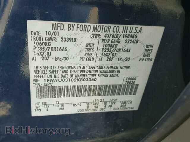 2002 FORD ESCAPE - VIN: 1FMYU03182KB03360 - Фото 10