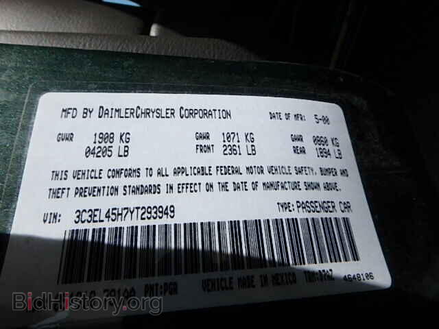 2000 CHRYSLER SEBRING - VIN: 3C3EL45H7YT293949 - Фото 9