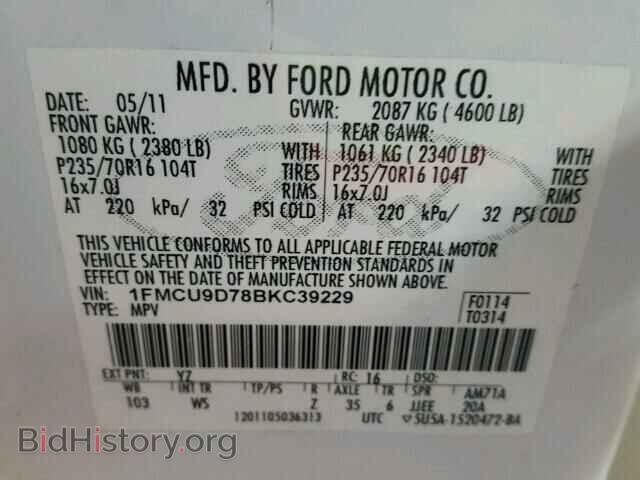 2011 FORD ESCAPE - VIN: 1FMCU9D78BKC39229 - Фото 10