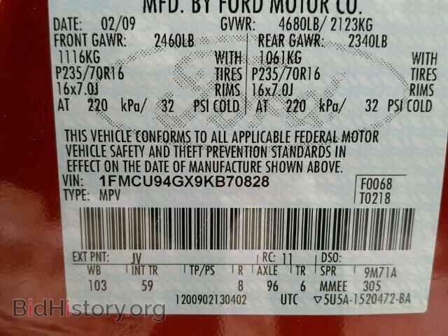 2009 FORD ESCAPE - VIN: 1FMCU94GX9KB70828 - Фото 10