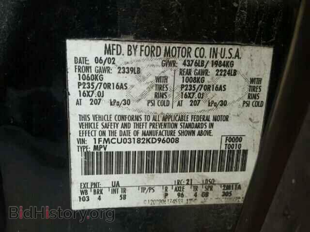 2002 FORD ESCAPE - VIN: 1FMCU03182KD96008 - Фото 10