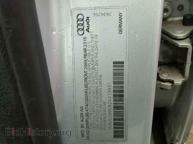 2002 AUDI A4 - VIN: WAULC68E82A313931 - Фото 10