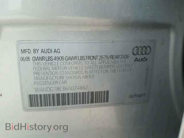 2006 AUDI A4 - VIN: WAUDG78E36A027862 - Фото 10