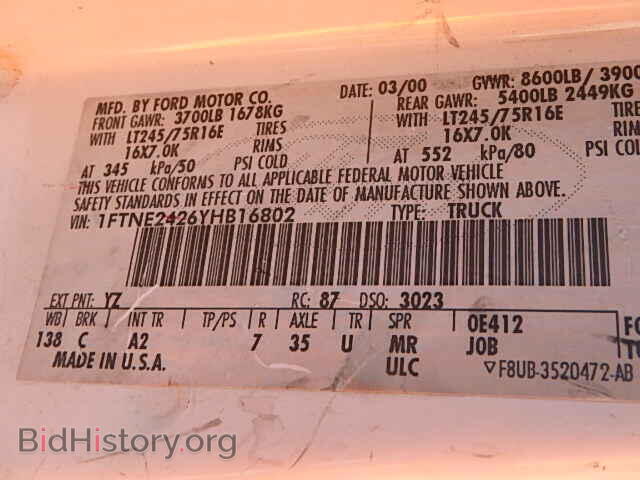 2000 FORD ECONOLINE - VIN: 1FTNE2426YHB16802 - Фото 9