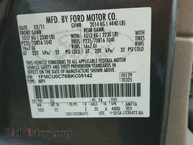 2011 FORD ESCAPE - VIN: 1FMCU0C76BKC05142 - Фото 10