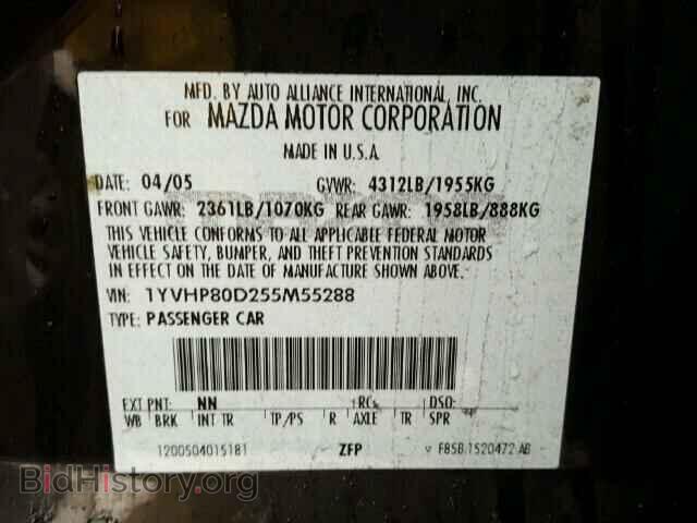 2005 MAZDA 6 - VIN: 1YVHP80D255M55288 - Фото 10