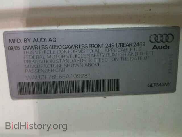 2006 AUDI A4 - VIN: WAUDF78E66A109281 - Фото 10
