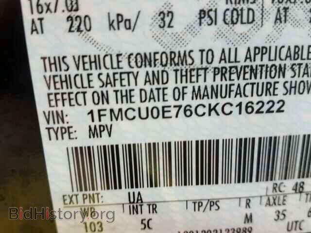 2012 FORD ESCAPE - VIN: 1FMCU0E76CKC16222 - Фото 10