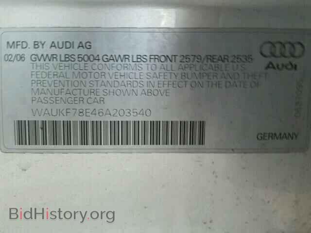 2006 AUDI A4 - VIN: WAUKF78E46A203540 - Фото 10