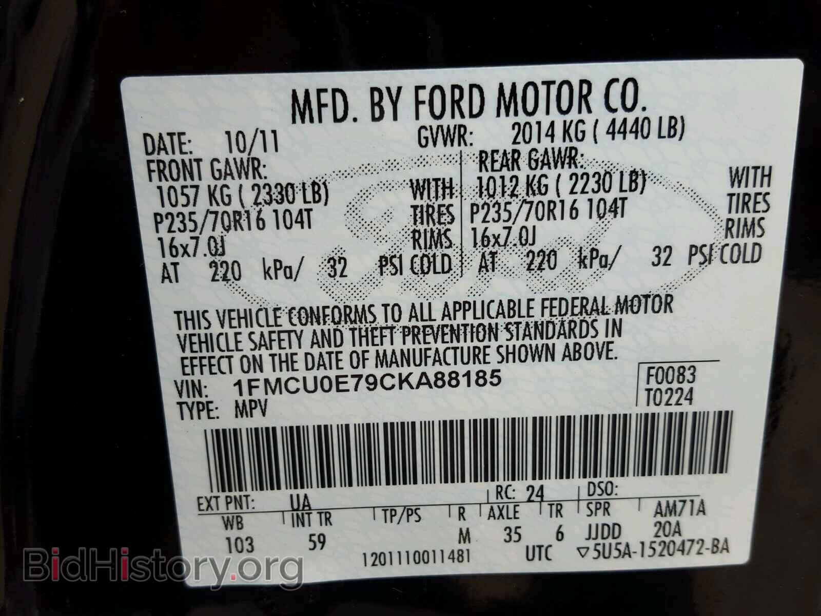 2012 FORD ESCAPE - VIN: 1FMCU0E79CKA88185 - Photo 10