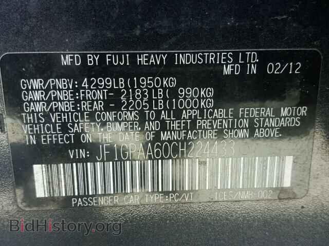 2012 SUBARU IMPREZA - VIN: JF1GPAA60CH224433 - Фото 10