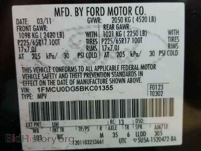 2011 FORD ESCAPE - VIN: 1FMCU0DG5BKC01355 - Фото 10