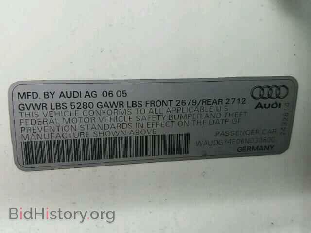 2006 AUDI A6 - VIN: WAUDG74F06N030600 - Фото 10