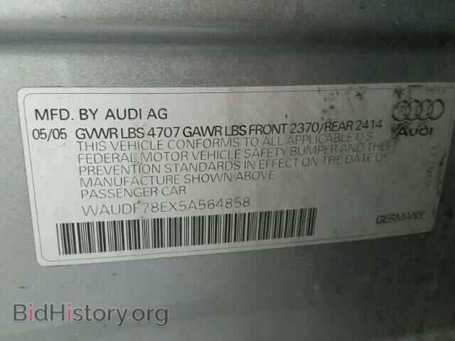 2005 AUDI A4 - VIN: WAUDF78EX5A564858 - Фото 10