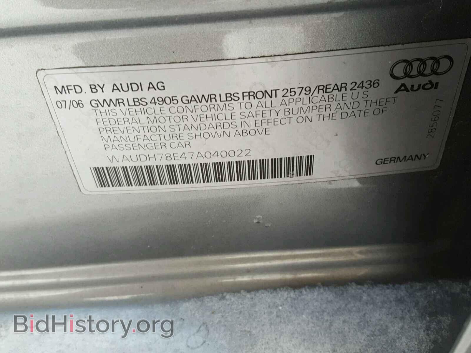 2007 AUDI A4 - VIN: WAUDH78E47A040022 - Photo 10