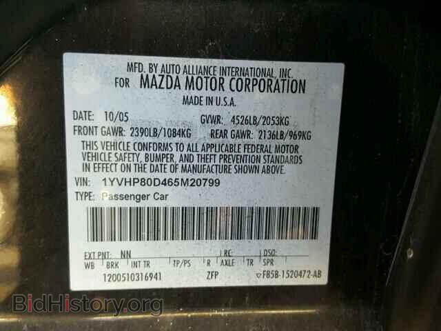 2006 MAZDA 6 - VIN: 1YVHP80D465M20799 - Photo 10
