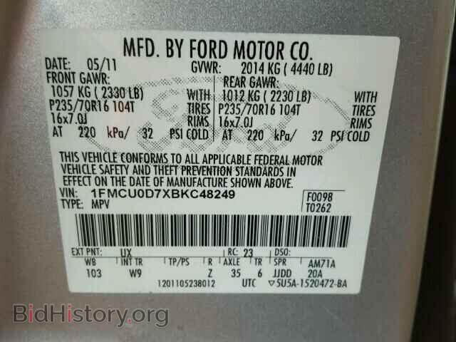 2011 FORD ESCAPE - VIN: 1FMCU0D7XBKC48249 - Фото 10