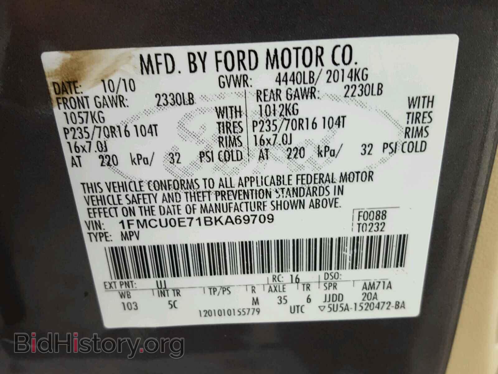 2011 FORD ESCAPE - VIN: 1FMCU0E71BKA69709 - Photo 10